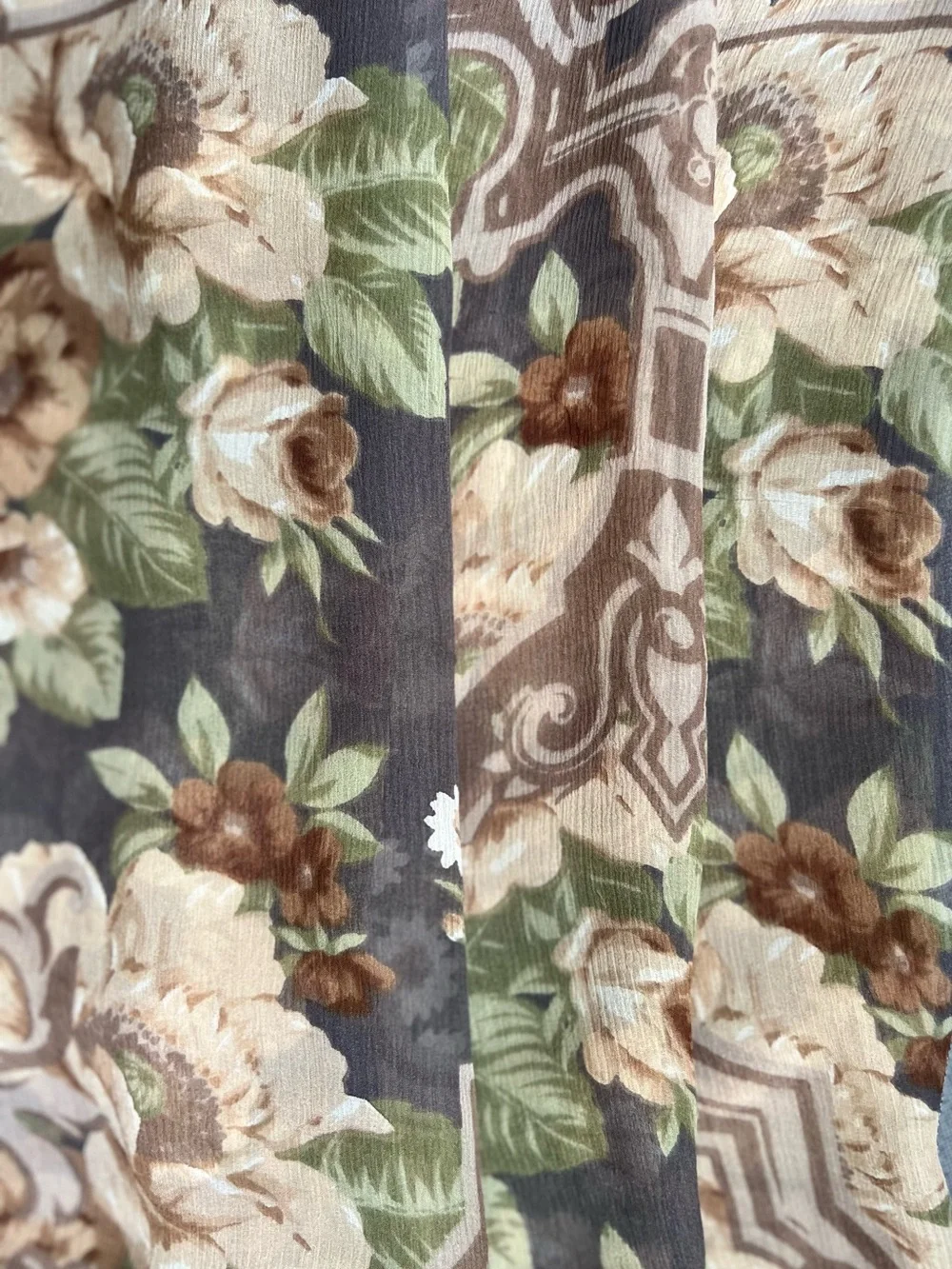 Vintage Floral 100% Silk Scarf Made in Italy Brown & Green Square Retro Feminine